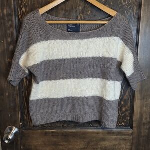 American Eagle Outfitters Oversized Crop Gray/Purple & White Striped Sweater